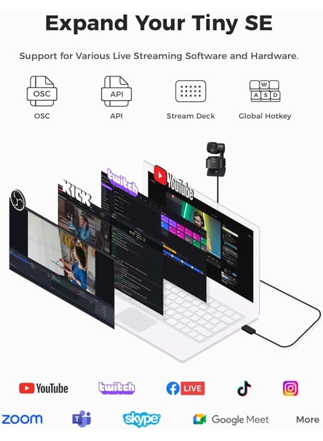 OBSBOT كاميرا ويب OBSBOT Tiny SE 1080P 100FPS للكمبيوتر الشخصي، كاميرا بث PTZ بتتبع الذكاء الاصطناعي مع مستشعر 1/2.8"، تحكم بالإيماءات، ISO مزدوج، HDR متدرج، كاميرا ويب للكمبيوتر المكتبي، اللابتوب، الاجتماعات، مكالمات الفيديو - Image 4